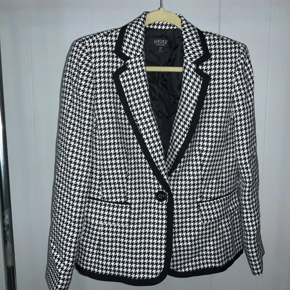 Kasper Single Button Houndstooth Check Blazer Sz … - image 1